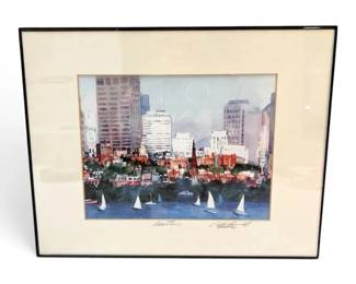Boston Skyline Watercolor Painting by Howard Watson