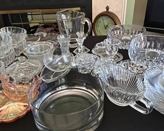 Assorted Vintage Glassware Collection Including Carnival Glass, Pressed Glass, and Cut Glass fourth image