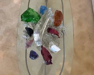 Oval Glass Top Coffee Table with Lucite Butterfly Wing Base second image