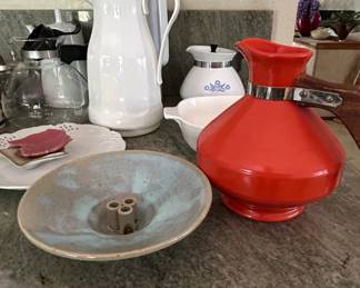 Assorted Kitchenware and Decorative Items including German Stoneware Jug and Ceramic Grape Cluster Bowl