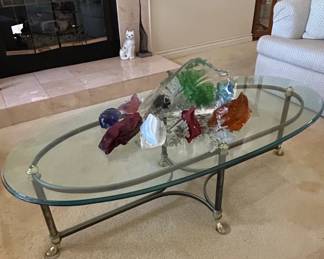 Oval Glass Top Coffee Table with Lucite Butterfly Wing Base