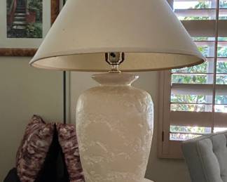 Textured Ceramic Table Lamp with Wood Base in Chinoiserie Style