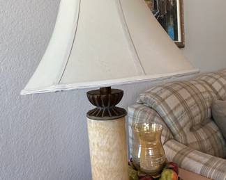 Alabaster and Bronze Column Table Lamp