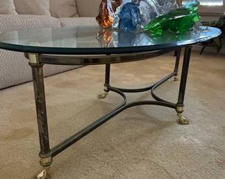 Oval Glass Top Coffee Table with Lucite Butterfly Wing Base third image