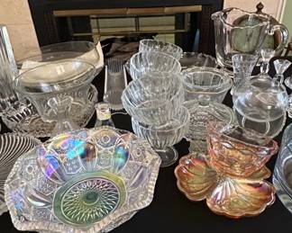 Assorted Vintage Glassware Collection Including Carnival Glass, Pressed Glass, and Cut Glass third image