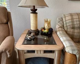 Lakeside Collection Light Oak Finish End Table with Glass Top