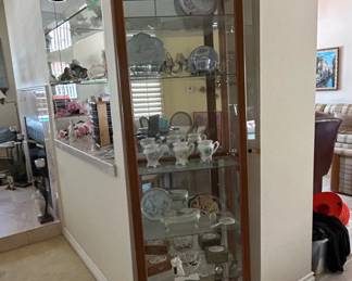 Vintage Display Cabinet with Assorted Decorative China and Collectibles
