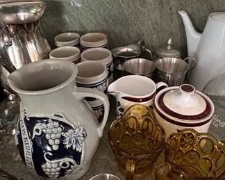 Assorted Kitchenware and Decorative Items including German Stoneware Jug and Ceramic Grape Cluster Bowl fourth image
