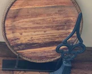 Wood Platter  Iron Fleurdelis