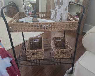 Vintage wicker tea cart