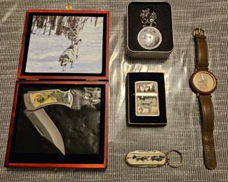 All Wolf Themed (Knife, Zippo & Pocket Watch are New)