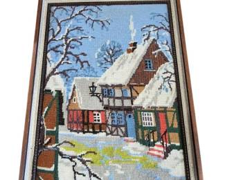 Snowy Village Scene Needlepoint