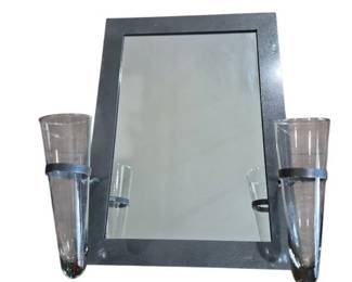 Dark Gray Metal Mirror with Sconces