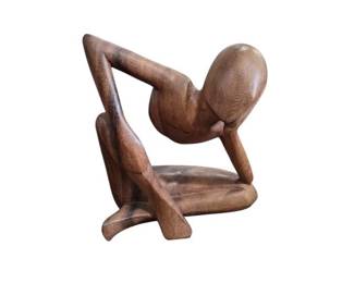 Wooden Thinking Man Sculpture