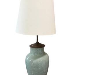 Vintage Celadon Vase Lamp with Shade