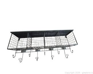 Four Cubby Wall Shelf with Hooks