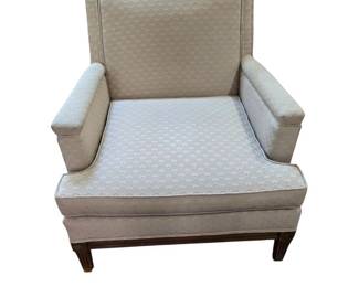 Vintage Bergere Style Lounge Chair with Cream Fabric and Wooden Legs