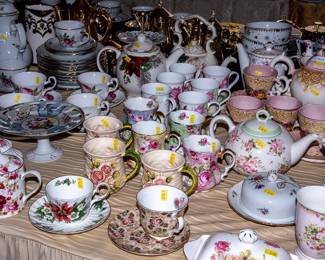 TABLES FULL OF CERAMICS - TEAPOTS - TEACUPS - MORE!
