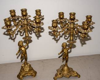PAIR OF BRASS CANDLEABRAS