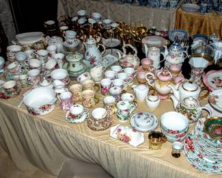TABLES FULL OF TEACUPS AND PORCELAIN