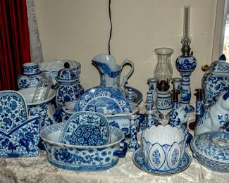 TABLES OF BLUE AND WHITE CERAMICS
