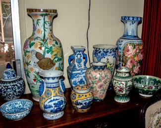 TABLES OF BLUE AND WHITE CERAMICS