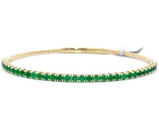 1.79 Carat Natural Emerald Tennis Bangle Bracelet in Yellow Gold