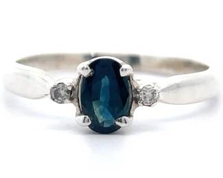 Oval Natural Blue Sapphire & Diamond Three-Stone Ring