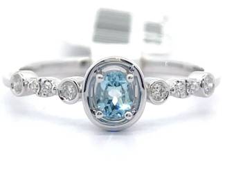 0.31 Carat Natural Aquamarine & Diamond Bezel Ring in 14k White Gold