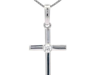 Natural Diamond Solitaire Cross Pendant in 14k White Gold