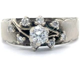0.38 Carat Natural Diamond Vine Trellis Estate Ring in 14k White Gold