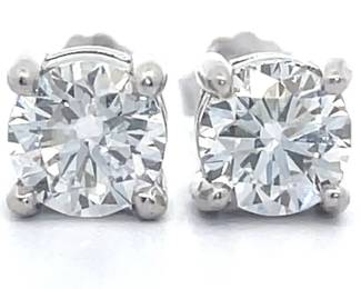 Classic 1 Carat Diamond Solitaire Round Stud Earrings in 14k White Gold
