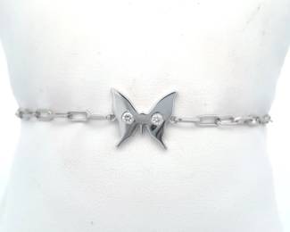 Diamond Butterfly Charm Paperclip Chain Bracelet