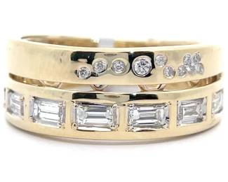 0.54 Carat Diamond Baguette & Round Double Stack Tapered Ring in 14k Yellow Gold