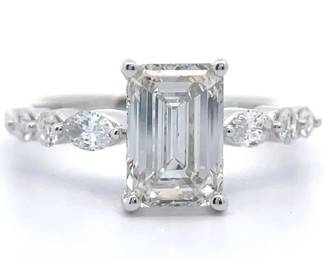 2.50 Carat Emerald Cut Diamond Nature Trellis Ring in 14k White Gold