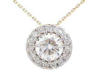 NEW! 3.01 Carat Diamond Pavé Round Halo Floating Pendant Necklace in 14k Yellow Gold