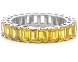 4.86 Carat Fancy Yellow & White Diamond Baguette Half & Half Eternity Ring in 14k Gold
