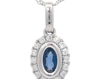0.36 Carat Natural Blue Sapphire & Diamond Pendant Necklace in 14k White Gold