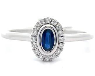 0.34 Carat Natural Blue Sapphire & Diamond Ring in 14k White Gold