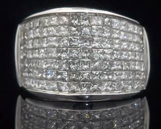 Stunning 3.00 Carat Natural Diamond Invisible Set Diamond Estate Ring in 14K White Gold (13.92 Grams!)