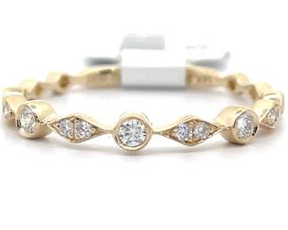 0.13 Carat Natural Diamond Marquise Bezel Stacking Ring in 14k Yellow Gold
