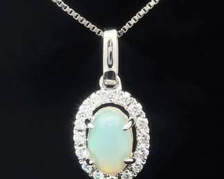 0.37 Carat Natural Opal & Diamond Halo Pendant