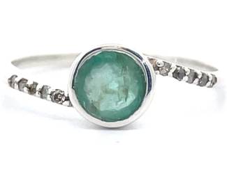Natural Emerald Bezel & Pavé Diamond Curved Ring