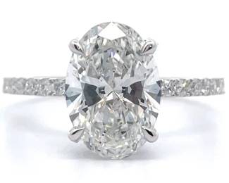 3.50 Carat Diamond Oval Pavé Hidden Halo Engagement Ring in 14k White Gold