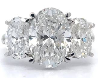7.75 Carat Diamond Three-Stone Oval Pavé Ring in 14k White Gold