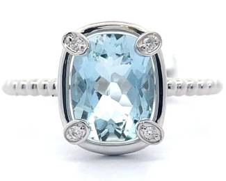 1.70 Carat Natural Aquamarine & Diamond Bezel Cathedral Ring in 14k White Gold