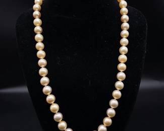 Golden South Sea Pearl Single Strand Necklace w/ 18k Yellow Gold Clasp