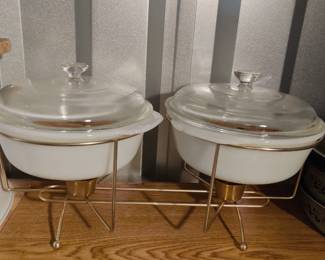 NEW WITH LABELS AND BOX-PYREX CASSEROLES WITH WARMING STAND!