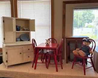 CHILD'S AVNTIQUE HOOSIER, TABLE DROP LEAF, PIE SAFE WITH PUNCH TIN DOORS