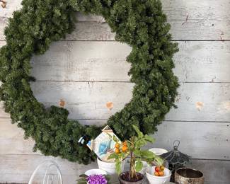 Huge lighted  Wreath and wrought iron cafe set